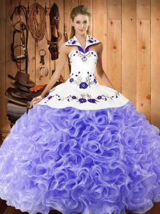 Lavender Sleeveless Embroidery Floor Length 15th Birthday Dress