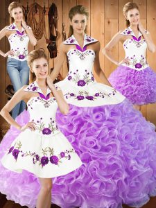 Beautiful Lilac Sleeveless Floor Length Embroidery Lace Up Quince Ball Gowns