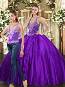 High Class Floor Length Ball Gowns Sleeveless Purple Quinceanera Dresses Lace Up