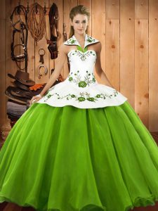 Ball Gowns Embroidery 15th Birthday Dress Lace Up Satin and Tulle Sleeveless Floor Length