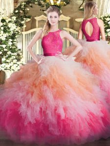 Customized Organza Sleeveless Floor Length Quinceanera Gown and Lace and Ruffles