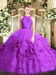 Eggplant Purple Lace Up Quince Ball Gowns Lace Sleeveless Floor Length