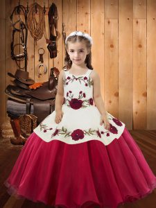 Great Red Straps Neckline Embroidery Pageant Gowns Sleeveless Lace Up
