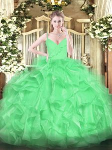 Nice Green Vestidos de Quinceanera Military Ball and Sweet 16 and Quinceanera with Ruffles Spaghetti Straps Sleeveless Z