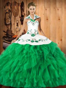 Sleeveless Lace Up Floor Length Embroidery and Ruffles Sweet 16 Quinceanera Dress