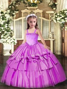 Cheap Appliques and Ruffled Layers Child Pageant Dress Lilac Lace Up Sleeveless Floor Length