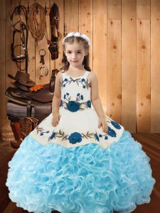 Fabric With Rolling Flowers Straps Sleeveless Lace Up Beading and Ruffles Little Girls Pageant Dress Wholesale in Baby B