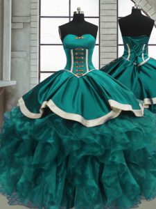 Teal Sleeveless Organza Lace Up Sweet 16 Dresses for Sweet 16 and Quinceanera