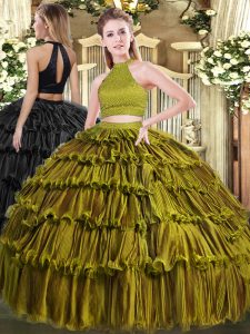Classical Floor Length Ball Gowns Sleeveless Olive Green Sweet 16 Dresses Backless
