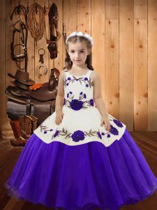 Straps Sleeveless Lace Up Little Girls Pageant Dress Purple Organza