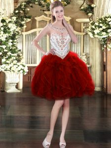Flirting Mini Length Wine Red Prom Gown Scoop Sleeveless Zipper