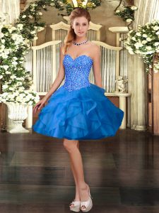 Ball Gowns Prom Party Dress Blue Sweetheart Organza Sleeveless Mini Length Lace Up