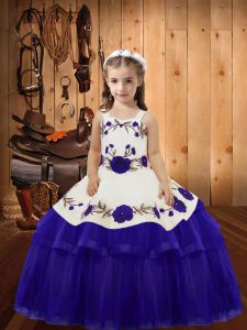 New Style Straps Sleeveless Lace Up Girls Pageant Dresses Purple Organza