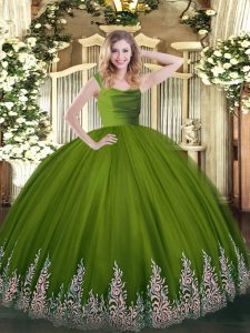 Extravagant Floor Length Olive Green Vestidos de Quinceanera Tulle Sleeveless Beading and Appliques