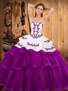 Sleeveless Sweep Train Lace Up Embroidery and Ruffled Layers Sweet 16 Dress