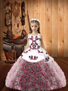 Multi-color Lace Up Little Girl Pageant Dress Embroidery and Ruffles Sleeveless Floor Length