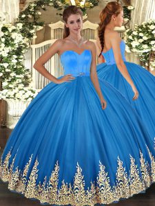 Blue Sweetheart Neckline Appliques Quinceanera Dress Sleeveless Lace Up