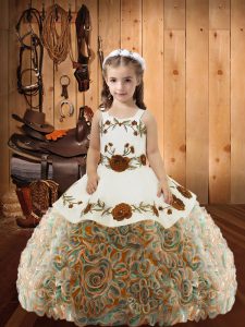 Multi-color Ball Gowns Embroidery and Ruffles Pageant Gowns For Girls Lace Up Fabric With Rolling Flowers Sleeveless Flo