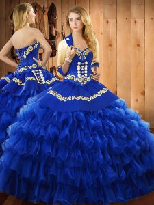 Attractive Sleeveless Embroidery and Ruffled Layers Lace Up Vestidos de Quinceanera