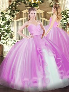 Adorable Lilac Sleeveless Tulle Lace Up Quinceanera Gown for Military Ball and Sweet 16 and Quinceanera