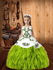 Unique Yellow Green Lace Up High School Pageant Dress Beading and Embroidery Sleeveless Floor Length