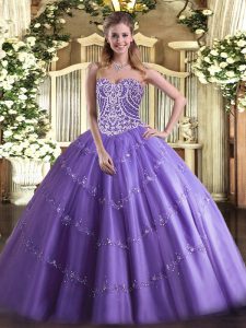 Lavender Quinceanera Gowns Military Ball and Sweet 16 and Quinceanera with Beading Sweetheart Sleeveless Lace Up