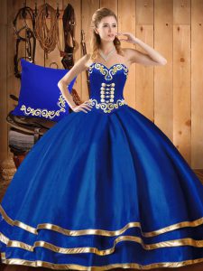 Blue Lace Up Quinceanera Dresses Embroidery Sleeveless Floor Length