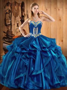 Ball Gowns Quinceanera Dresses Blue Sweetheart Organza Sleeveless Floor Length Lace Up