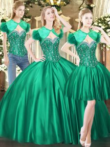 Tulle Sweetheart Sleeveless Lace Up Beading Quinceanera Dresses in Green