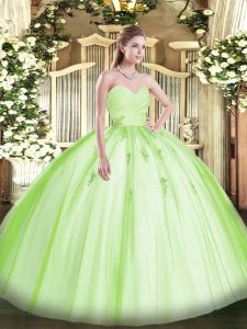 Tulle Sweetheart Sleeveless Lace Up Beading and Appliques Quinceanera Dresses in Yellow Green