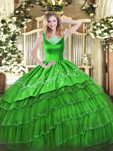 Clearance Green Organza Side Zipper Sweet 16 Dresses Sleeveless Floor Length Beading and Embroidery