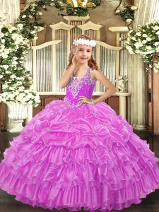 On Sale Organza Sleeveless Floor Length Pageant Dress Wholesale and Beading and Ruffled Layers and Pick Ups