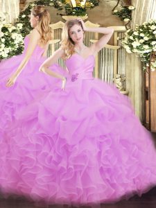 Suitable Lilac Lace Up Sweetheart Beading and Ruffles Sweet 16 Quinceanera Dress Organza Sleeveless