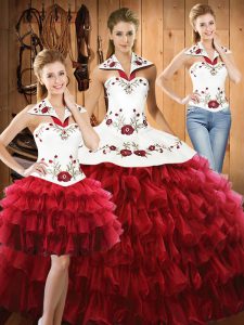Shining Floor Length Ball Gowns Sleeveless Wine Red Quinceanera Dress Lace Up
