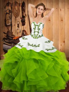 Captivating Ball Gowns Embroidery and Ruffles Vestidos de Quinceanera Lace Up Satin and Organza Sleeveless Floor Length