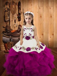 Custom Made Floor Length Purple Little Girl Pageant Dress Straps Sleeveless Lace Up