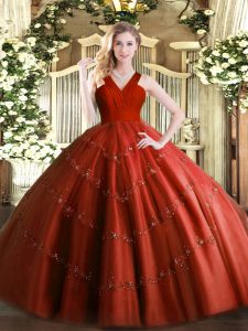 Rust Red Zipper Sweet 16 Dresses Beading Sleeveless Floor Length