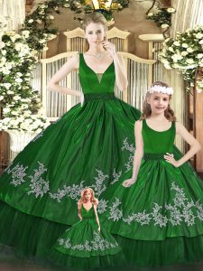 Stylish Green Sleeveless Beading and Appliques Floor Length Ball Gown Prom Dress