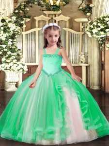Turquoise Straps Lace Up Appliques Girls Pageant Dresses Sleeveless