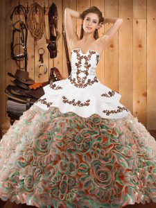 Multi-color Lace Up 15th Birthday Dress Embroidery Sleeveless With Train Sweep Train