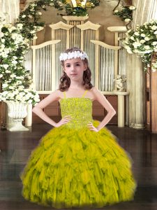 Floor Length Ball Gowns Sleeveless Olive Green Kids Formal Wear Lace Up