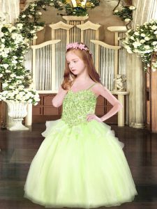 New Style Yellow Green Pageant Dresses Party and Quinceanera with Appliques Spaghetti Straps Sleeveless Lace Up