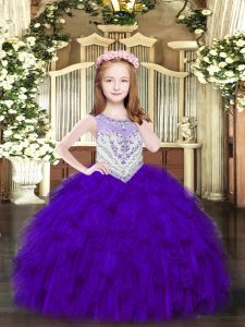 Beautiful Beading and Ruffles High School Pageant Dress Purple Zipper Sleeveless Floor Length