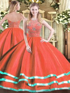 Floor Length Ball Gowns Sleeveless Red Sweet 16 Dresses Zipper
