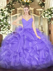 Smart Lavender Sleeveless Ruffles Floor Length Sweet 16 Dress