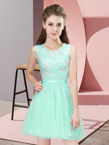 Scoop Sleeveless Bridesmaid Dress Mini Length Lace Apple Green Tulle