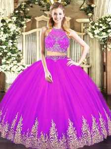 Tulle Sleeveless Floor Length Quinceanera Gown and Beading and Appliques
