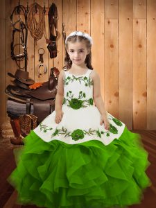 Nice Ball Gowns Little Girls Pageant Dress Wholesale Straps Tulle Sleeveless Floor Length Lace Up