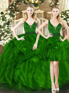 Free and Easy Floor Length Ball Gowns Sleeveless Dark Green 15 Quinceanera Dress Lace Up