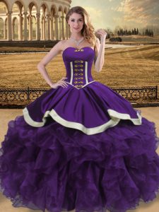 Glorious Organza Sweetheart Sleeveless Lace Up Beading and Ruffles Quinceanera Dresses in Purple